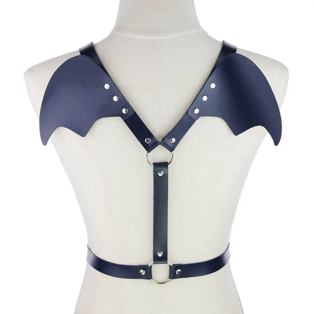 Dark Blue KMVEXO крылья летучей мыши панк кожаный Жгут Связывание Halterneck Готический талии плеча ожерелья Сексуальные вечерние Косплей Аниме Ювелирные изделия Подарки - Окраска металла: Dark Blue