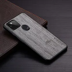 Premium Bamboo Wood Pattern Leather Cover - Luxury Case for Pixel 5 (Light Gray)