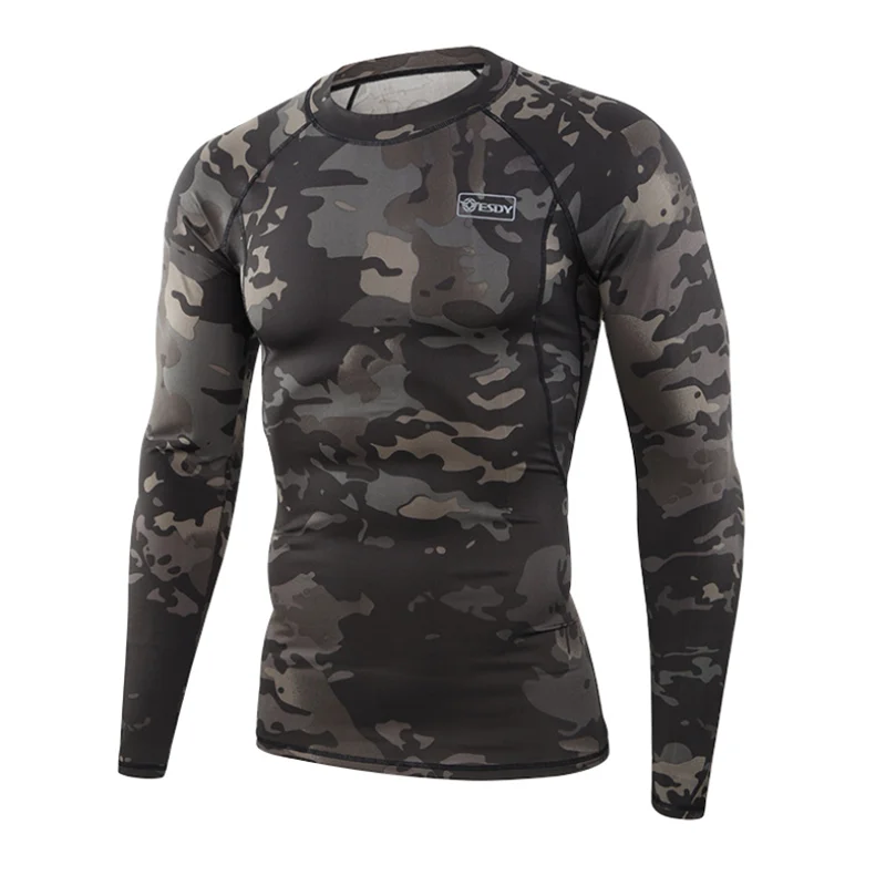 best long johns ESDY New Camouflage Thermal Underwear Set Long Johns Men Functional Training Camo Sports Sexy Fitness Long Johns Run Tracksuit mens base layer pants