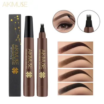 

KIMUSE Brand Eyebrow Gel Fork Tip Liquid Pencil 4 Head Eyebrow Waterproof Tattoo Pen Long lasting Sketch Enhancer Dye Tint Pen