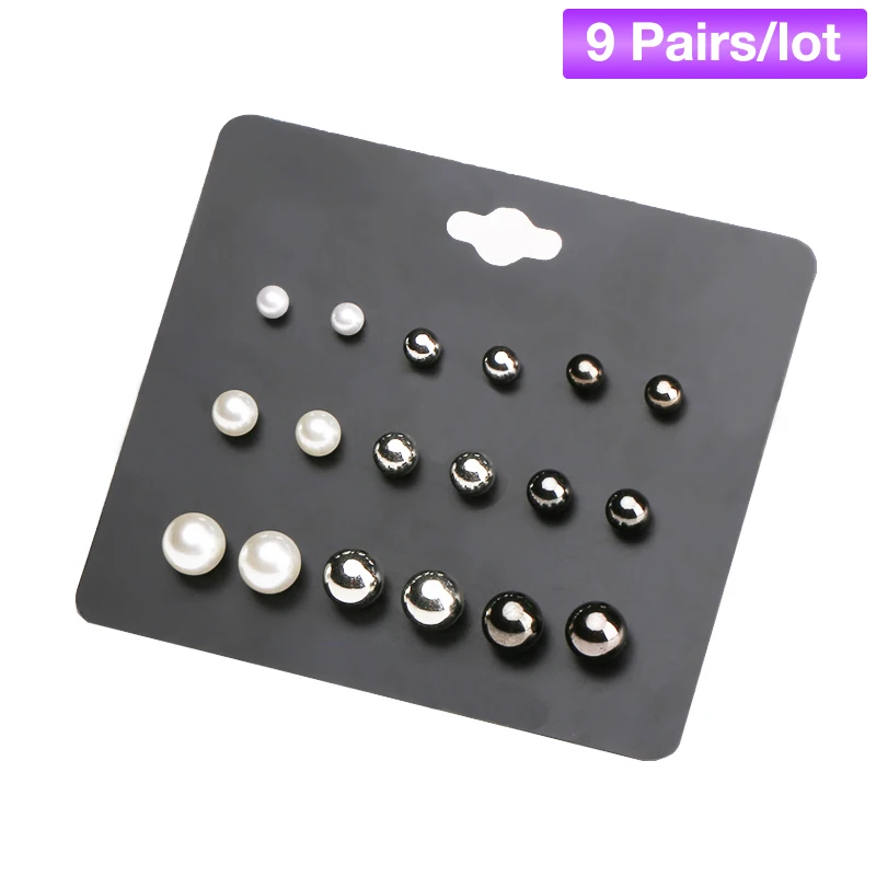 XE036 9 Pairs 50 пар/лот, серьги-гвоздики с искусственным жемчугом, набор для девочек, милые полимерные цветы, медведь, Смешанные Серьги-гвоздики,, детские ювелирные изделия - Окраска металла: XE036 9 Pairs