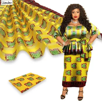 

Yellow Color 4Yards ORGANZA+2Yards Ribbon fabric African design African wax pattern satin silk fabric for clothes F201-2