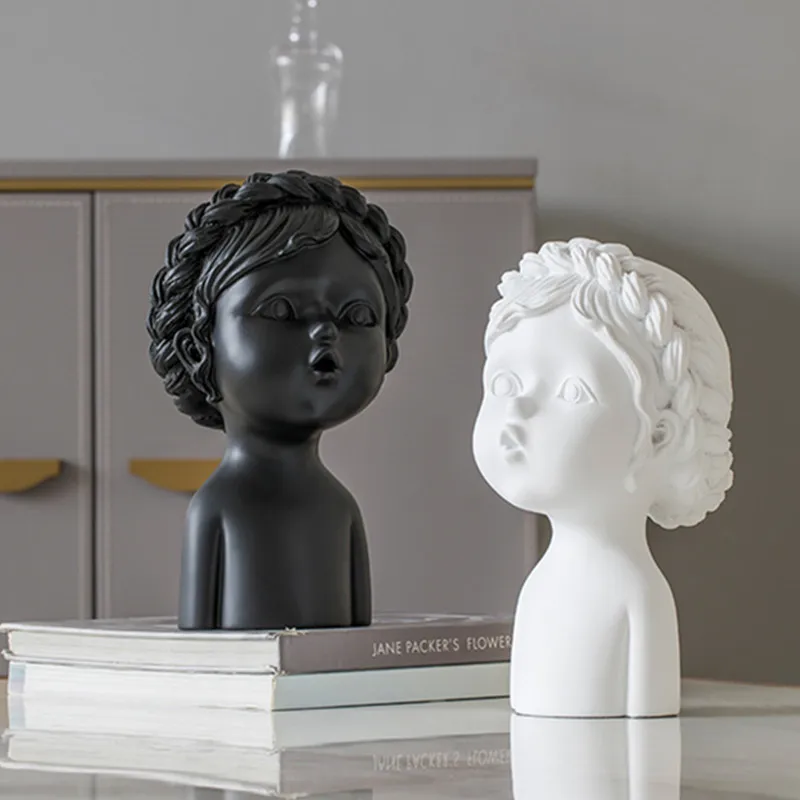  Nordic Figures Head Portraits Girl Look Up Resin Craftwork Sculpture Creative Bedroom Bedside Table - 4000165012976