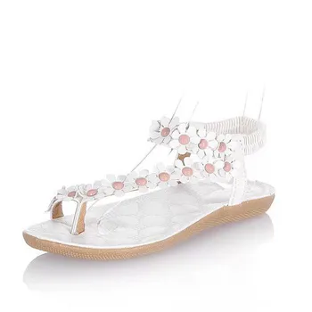 

Sweet Summer Style Women Shoes Bohemia Flowers Elastic Band Flat Heel Women Sandals Beach Sandalias Mujer XKD4009