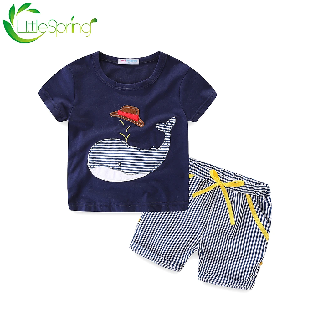 Милые комплекты LittleSpring для маленьких мальчиков футболка с принтом Кита