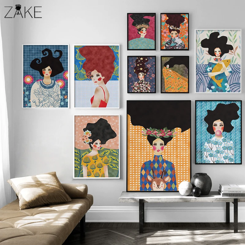 

New Nordic Modern Style Handdraw Characters Colorful Canvas Painting Poster Print Decor Wall Art Picture For Living Room Bedroom