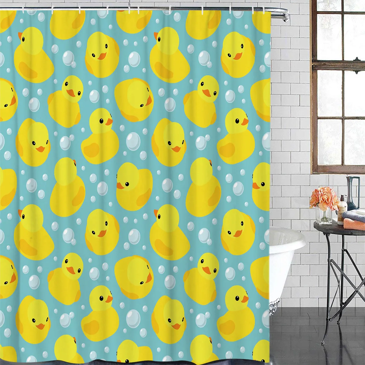 Cartoon Bath Curtain Duck Cute Water Droplets Shower Curtain Waterproof Polyester Fabric Bathroom Decor Shower Curtains Aliexpress