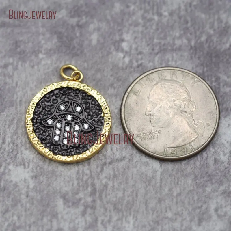 20190731-PM26744-Hand Round ShapeMixed µç¶Æ Pendant Irregular Surface Brassmicro Inserts White Zircon