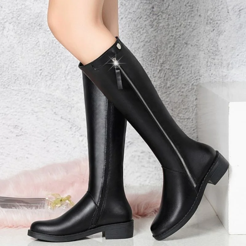 Taoffen/мотоботы; женская однотонная обувь на плоской подошве с боковой молнией; простые черные высокие сапоги; женские сапоги до колена; Размеры 35-40