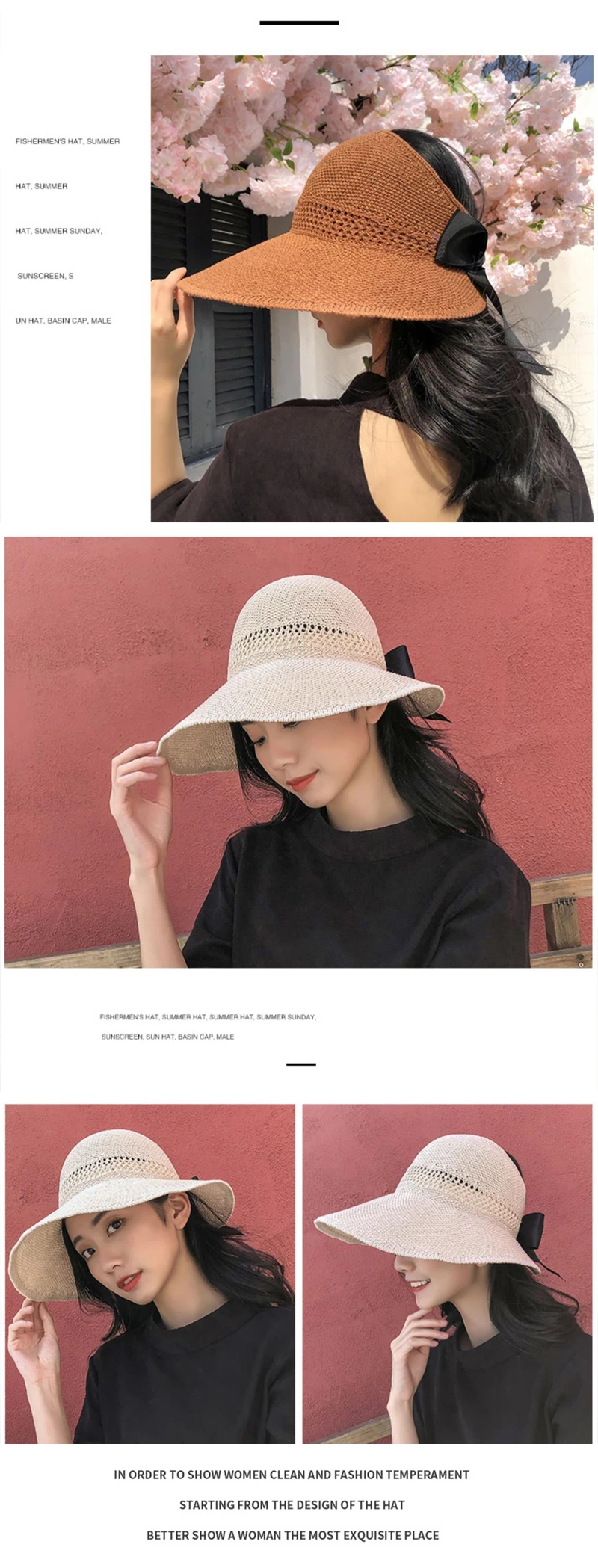 Шляпа с бантом и козырьком, соломенная шляпа с широкими полями, соломенные шляпы ручной работы, летняя пляжная пустая верхняя Кепка s для женщин, складная Кепка