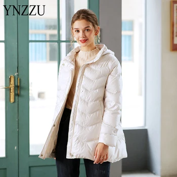 

Winter Woman Jacket down parkas Warm White 2020 Autumn Long sleeve female Coat with hooded Overcoat Belt Loose Chic YNZZU 9O306