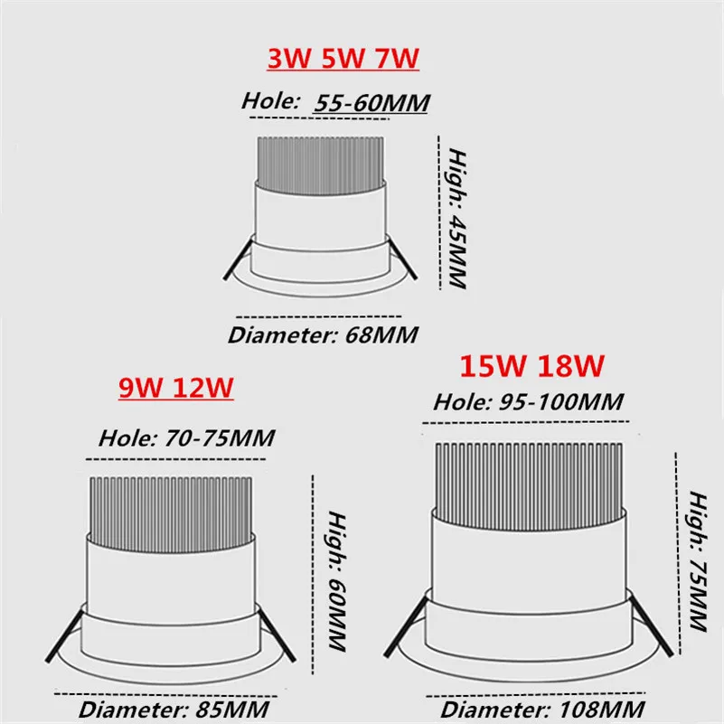 smart led downlights Dimmable LED Canister light 3W5W7W9W12W15W18W COB shoot the ligh Absorb dome light Bedroom Home Commercial Interior white downlights