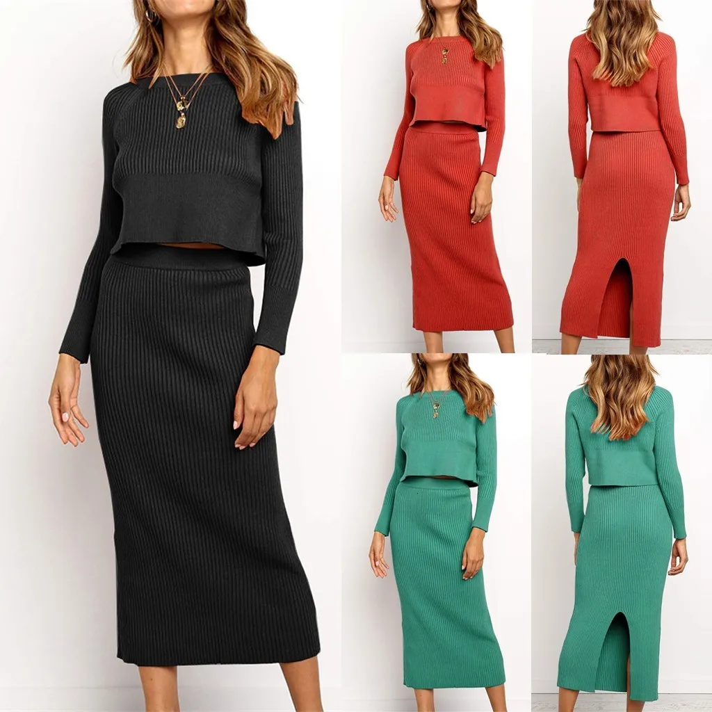 Sweater Women Basic Sweaters For Women Plus Size Women Pullover O-Neck Solid Long Sleeve Sweater Blouse And Skirt Suit sweater Sweater Women Basic Sweaters For Women Plus Size Women Pullover O-Neck Solid Long Sleeve Sweater Blouse And Skirt Suit sweater