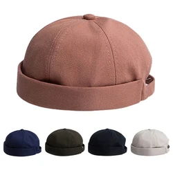 Vintage Docker Cap Brimless Hat Men  Hip Hop Hat Boys Beanie Hats Cotton Retro Adjustable Literary Landlord Sailor Cap Women