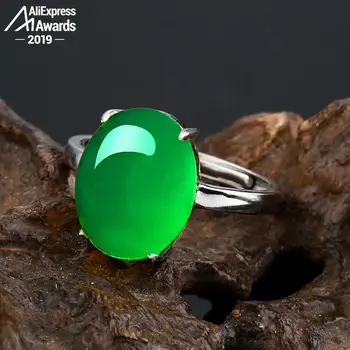 

10*14mm 6.18 Sale S925 Sterling Silver Asia Emerald Rings Jade moldevite Chinatown Colombia Retro Gemstone Jade