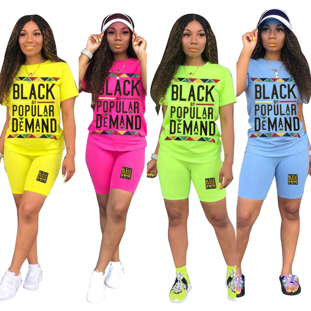 2019 Summer Women Letter Print Streetwear 2 Piece Set Tracksuit Jogging Femme Outfits Clothing Neon Green Yellow |