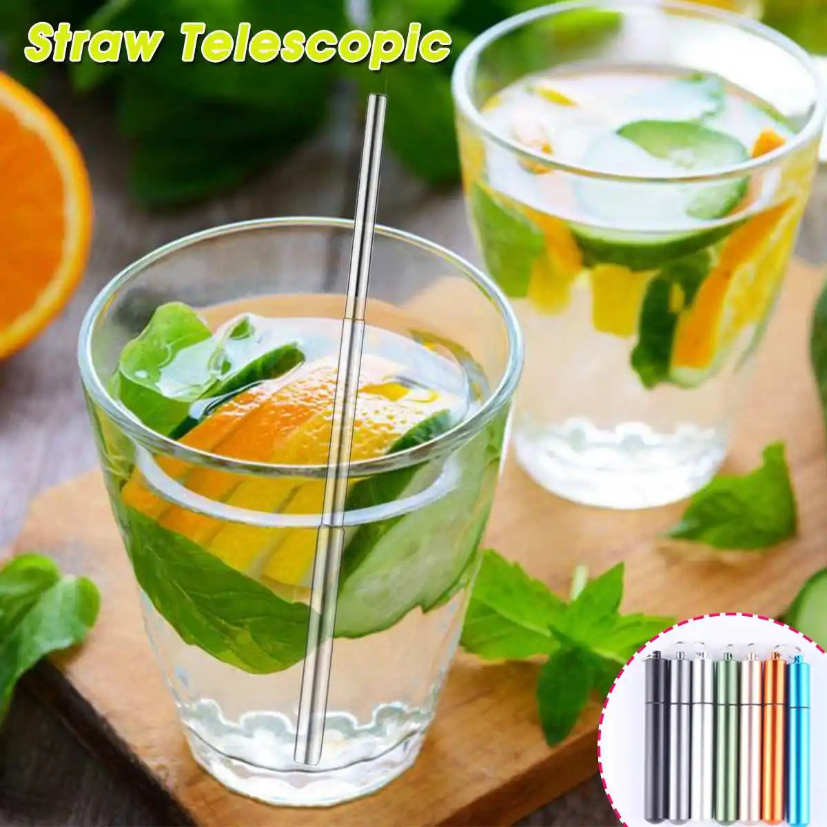 Portable Stainless Steel Telescopic Drinking Straw Foldable Metal Straw Eco Friendly Reusable Straw with 1 Cleaning Brush