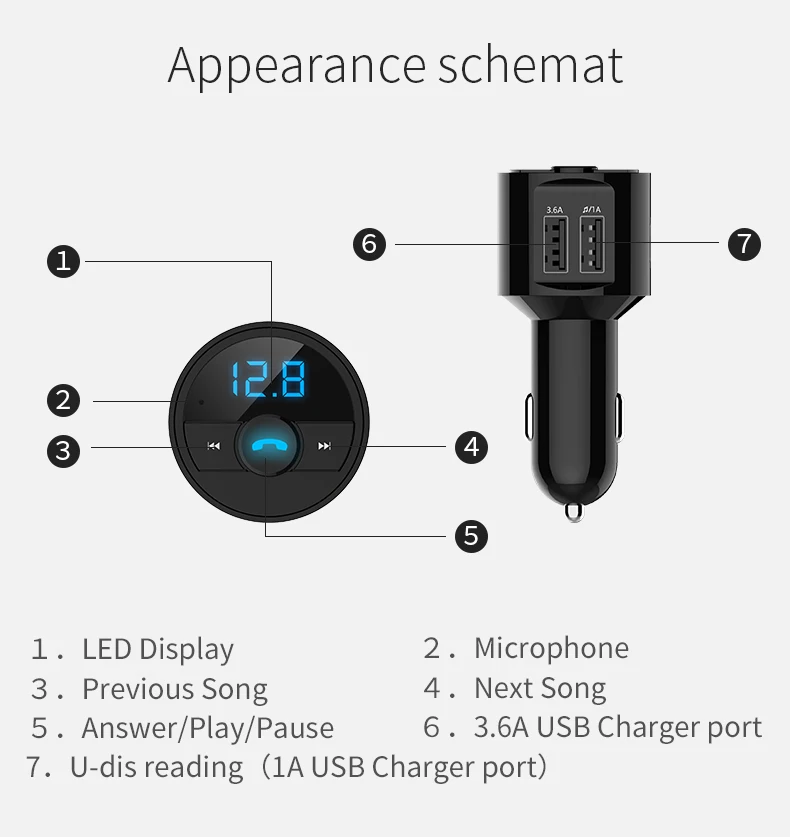 YIBEIKA, автомобильное зарядное устройство с двумя usb-портами, Bluetooth, mp3-плеер, fm-модулятор, передатчик, автомобильный музыкальный плеер с громкой связью