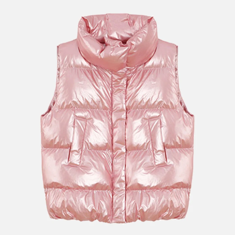 Pink Vests Зимние утепленные женские жилеты со стоячим воротником, розовый женский жилет без рукавов с хлопковой подкладкой, модная теплая однотонная яркая женская одежда - Цвет: Pink Vests