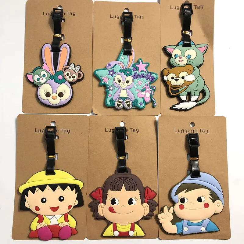 

Japanese Anime Crayon Shinchan Luggage Tags Duffy Bear Stella rabbit Chibi Maruko Unicorn Model Children Gift PVC Bag Tag