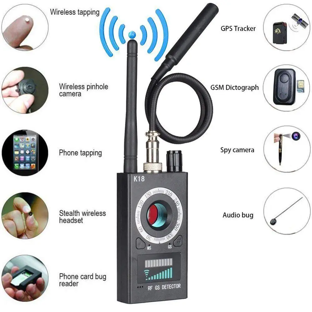 

K18 Anti Spy Bug Detector Hidden Camera GPS Espia GSM Signal Lens RF Tracker Wireless Products Spy Devices Detector 1MHz-6.5GHz