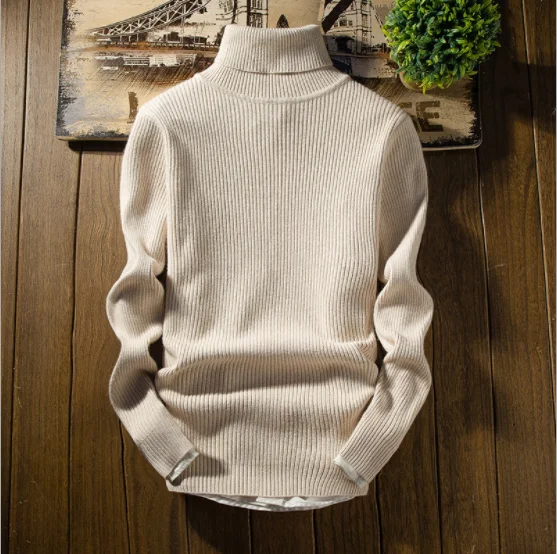 beige Fdfklak, корейский стиль, мужская водолазка, тонкая, тянется, Homme,, теплая нижняя рубашка, 5 цветов, свитера, Повседневный, Тонкий Топ, пуловер, вязаная одежда - Цвет: beige