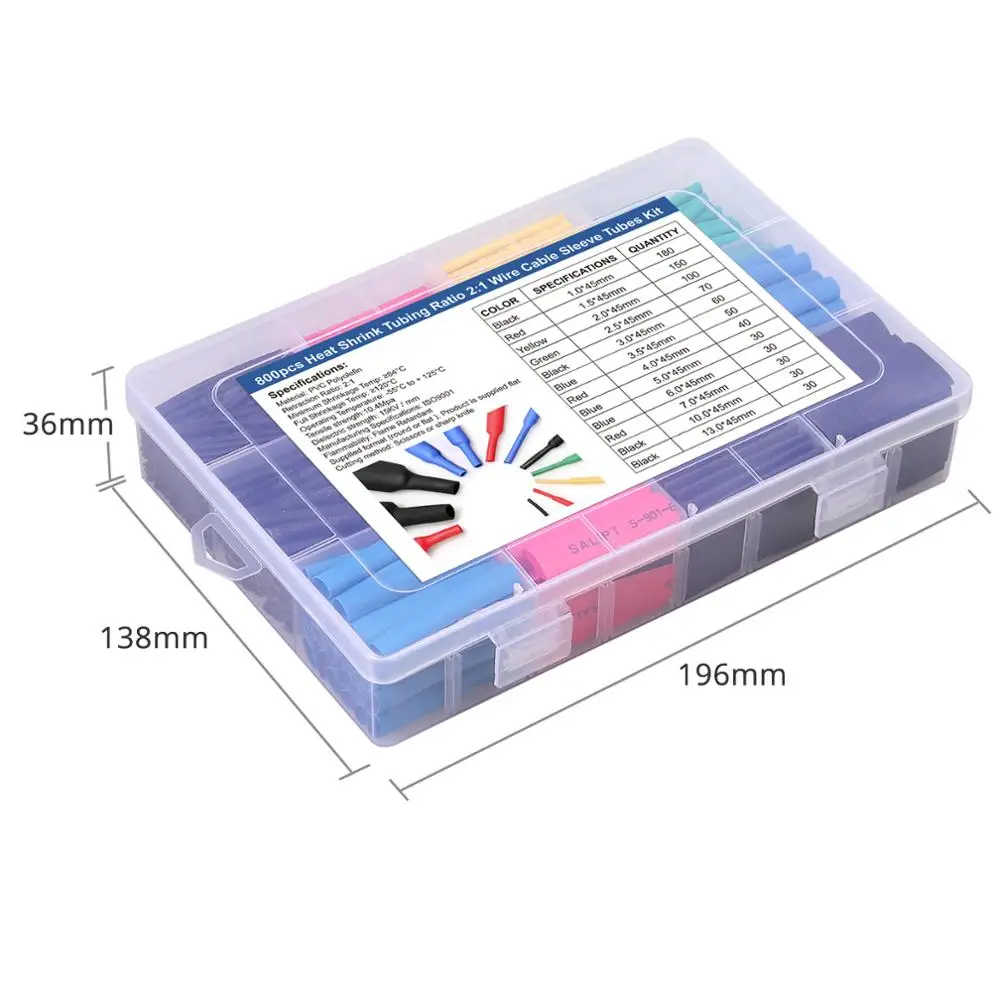 Neoteck термоусадочные трубки 800 шт. термоусадочные трубки Электрическая изоляция термоусадочная пленка кабельная втулка 12 размер 45 мм длина