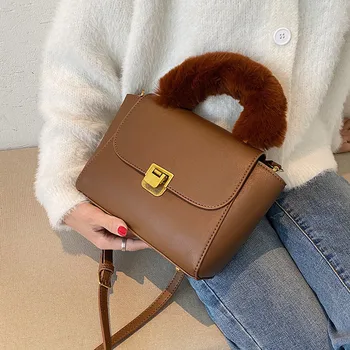 

Vintage Plush Tote Bag 2020 Fashion New High Quality PU Leather Women's Designer Handbag Solid Color Shoulder Messenger Bag