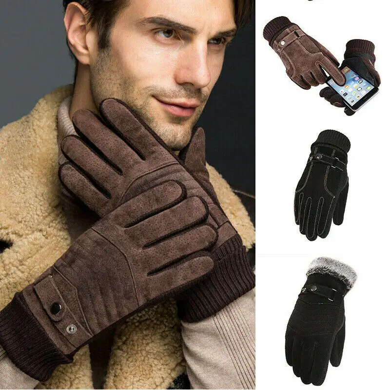 Mens Full Finger Thermal Gloves Winter elastic Splicing Waterproof