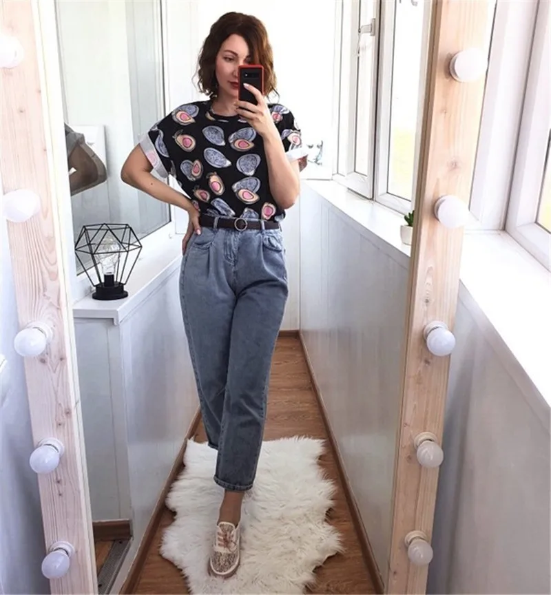GCAROL 2020 Spring Summer Women Cartoon T-shirt Oversized Graphic Stripes Graffiti Long Tees Multi-design harajuku Tops