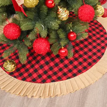 

Macrame Plaid Christmas Tree Skirt Red Black Double Layers Xmas Tree Skirt Christmas Tree Decoration New Year Home Ornaments