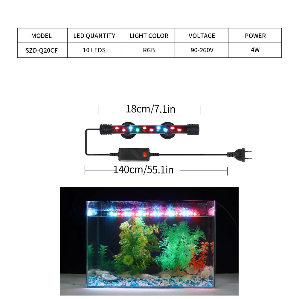 LED Fish Tank Light Indoor Aquarium Decor Lighting Aquatic Lamp Plant Lamp Waterproof Clip Fixed Fish Light 18-58CM 220V EU Plug