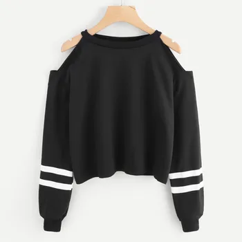 

Casual Sweatshirt Off Shoulder Long Sleeve O-neck Hoodies Short Pullover Plus Size Clothes Hoodies for Women
