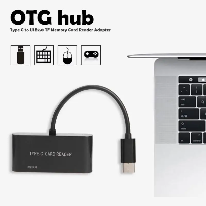 3 в 1 type C к USB 2,0 TF кард-ридер OTG концентратор адаптер для Macbook 12 дюймов черный