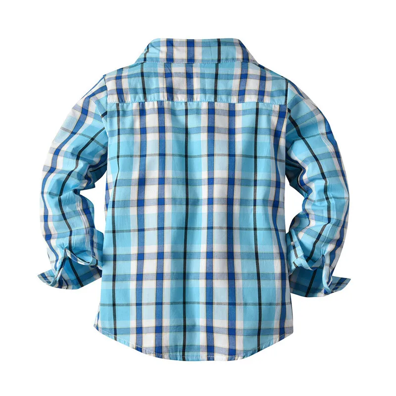 От 2 до 7 лет Детская официальная одежда для маленьких мальчиков Классическая клетчатая рубашка Повседневная хлопковая блуза с длинными рукавами на пуговицах топы для джентльменов