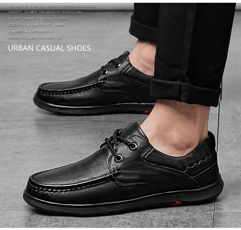 new fashion men's shoes casual genuine leather male slip on loafers black brown lace up shoe man flat driving shoes for men