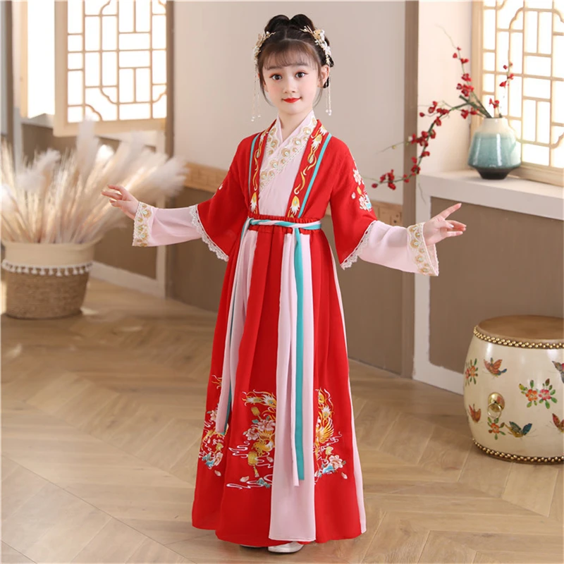 

2021 Traditional Retro Oriental Clothing Girls Chinese Style Hanfu Princess Dress Kids Set Children Tang Suit Fairy Cosplay Cost