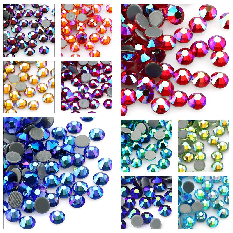 SS6-SS30 Multi-color Crystal AB Hot Fix Rhinestone Crystal Super Glitter Strass Iron On Rhinestones For Nail Art Fabric Garment