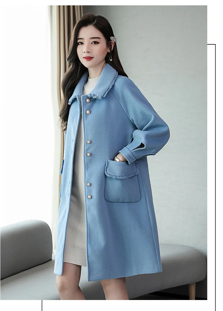 Woolen Jacket Women's Mid-length Autumn& Winter New Style WOMEN'S Dress Korean-style Loose-Fit Elegant Cocoon Woolen Overc