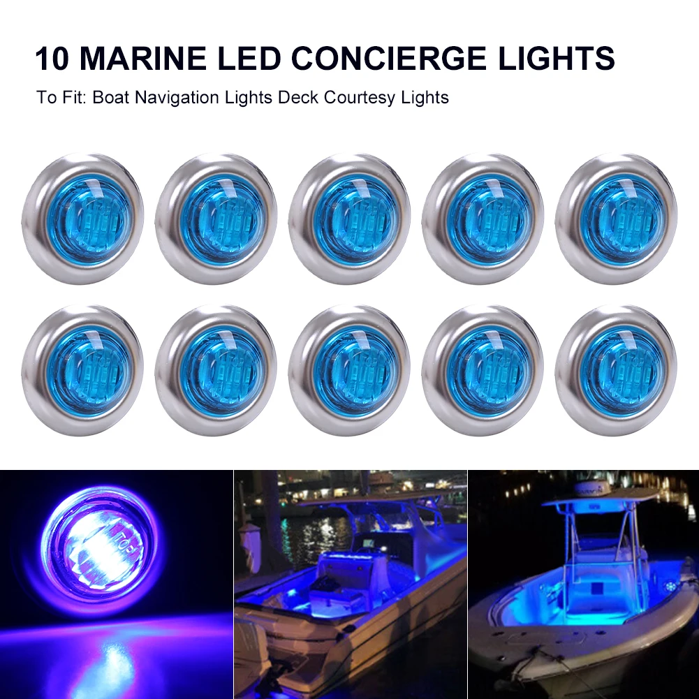 10Pcs 12V Marine Boat Transom LED Stern Light Round White LED Tail Lamp Waterproof IP67 Yacht Side Marker Courtesy Lights Blue for bmw 3 series angel eyes g20 g28 drl rgb multicolor led boards daytime running lights red blue demon eye bulbs 2020