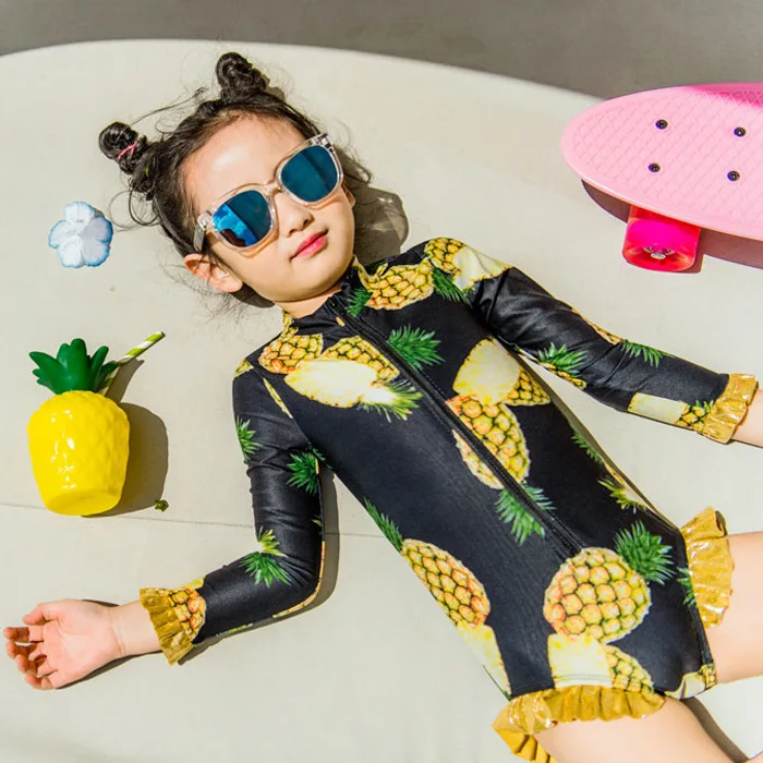 Цельнокроеный купальный костюм в Корейском стиле модный детский солнцезащитный популярный весенний купальник с треугольным принтом