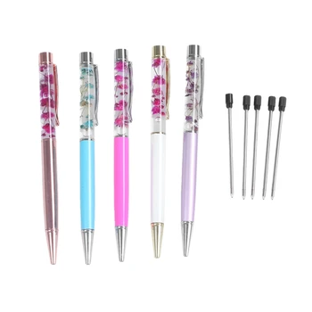 

Dry Flower Ballpoint Pen,Dynamic Liquid Flower Pen,Metal Ballpoint Pen,Black Ink Refill Ballpoint Pen Writing Stationery School