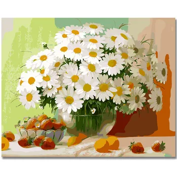 

RIHE White Daisy&Strawberry-Painting by numbers,Modular canvas Wall Art pictures,DIY paint by numbers for kid&adult 40x50cm