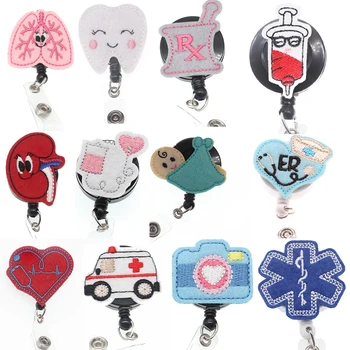 

10pcs/lot Felt Stethoscope/ER/Lung/Syringe Nurse Retractable ID Badge Holder Reel