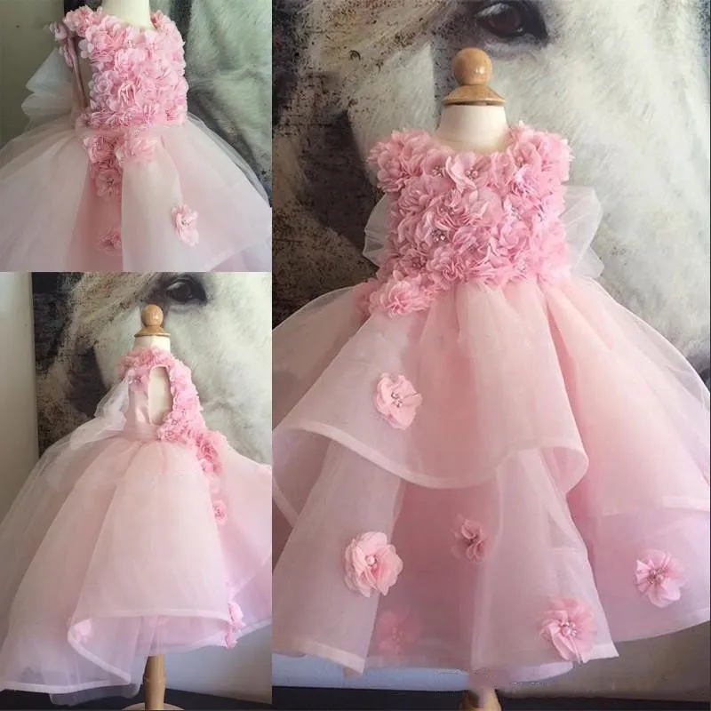Новинка; розовое платье ручной работы с цветами для девочек; кружевные торжественные платья с аппликацией для девочек; милое платье принцессы для дня рождения