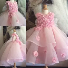 Новинка; розовое платье ручной работы с цветами для девочек; кружевные торжественные платья с аппликацией для девочек; милое платье принцессы для дня рождения