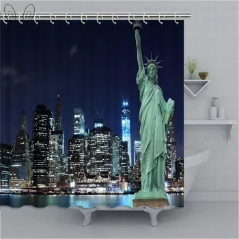

View Of London City Bathroom Curtain The Statue of Liberty at Night Printed Shower Curtain Waterproof Polyester Fabric Bath Sets