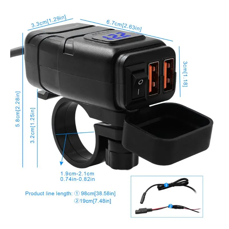 12V SAE к USB адаптер с Вольтметр вкл/выкл переключатель мотоцикла быстрого отсоединения штепсельной вилки с Водонепроницаемый двойной QC3.0 для быстрой зарядки с usb-портом, Зарядное устройство