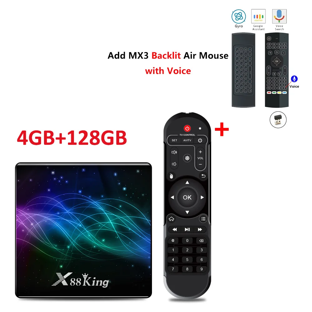 Android Tv Box X88 King AmlogicS922X четырехъядерный 4GBDDR4 128GB LAN1000M RJ45 2,4G/5G двухдиапазонный Wifi 4K HD 1080P H.265 телеприставка - Цвет: 4GB128GB add mx3lmic