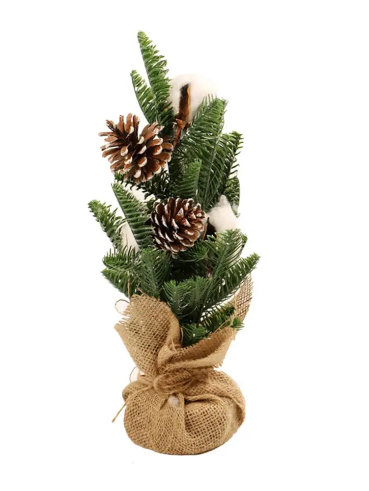Мини Рождественская елка моделирование сосны с ягодами шишка льняная Нижняя горшечная Рождественская елка украшения Рождественская вечеринка Декор